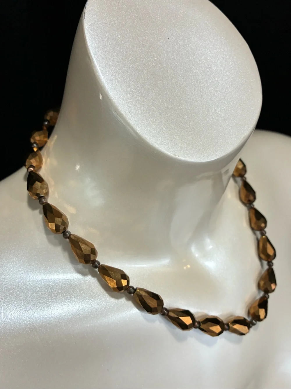 Murano Faceted Mocha Brown Metallic Teardrop Beaded Necklace